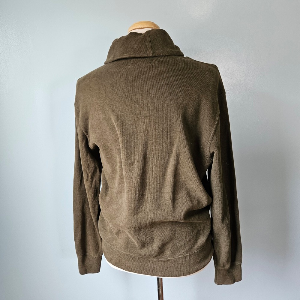 Vtg 90s Polo Ralph Lauren Olive Green Shawl Collar Cotton Pullover Sweater Large - Picture 5 of 6